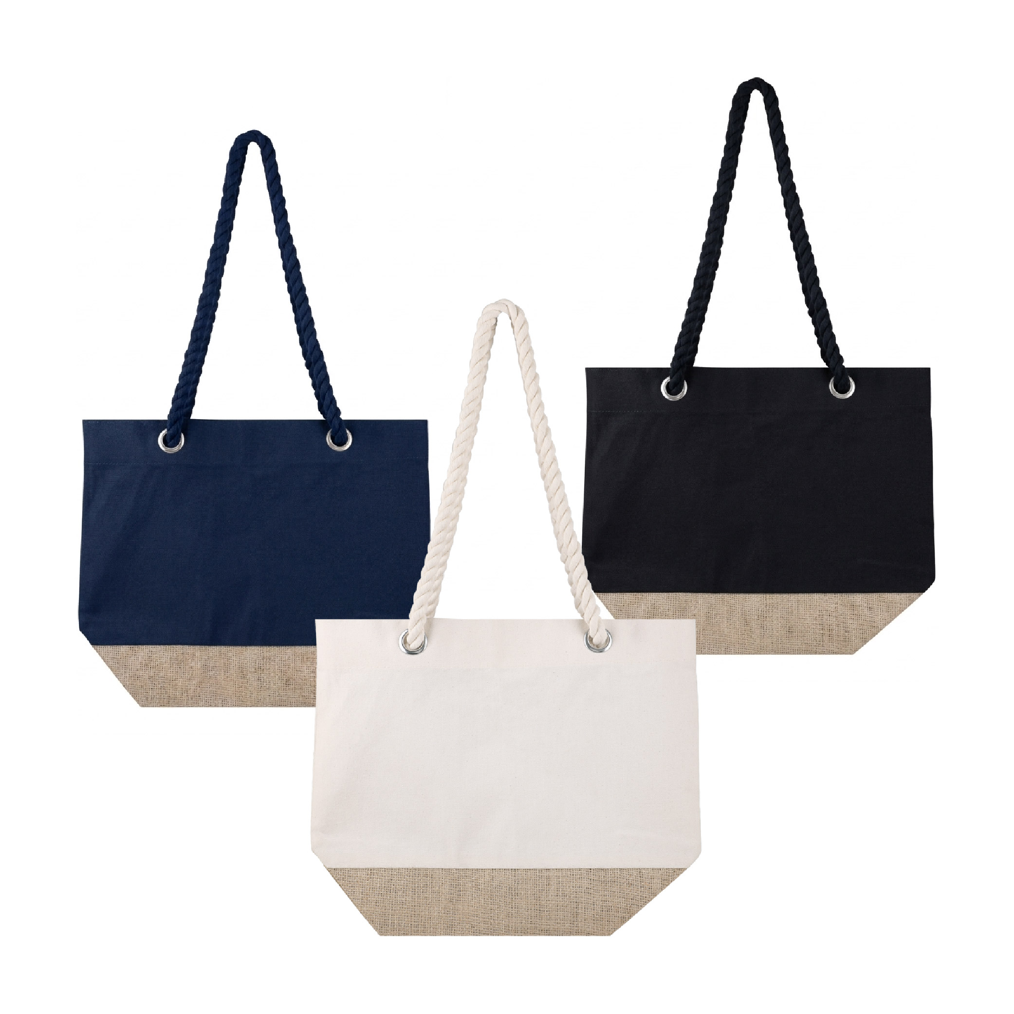 12 Oz. Astoria Cotton Canvas Tote With Jute Bottom - Black/Natural/Navy